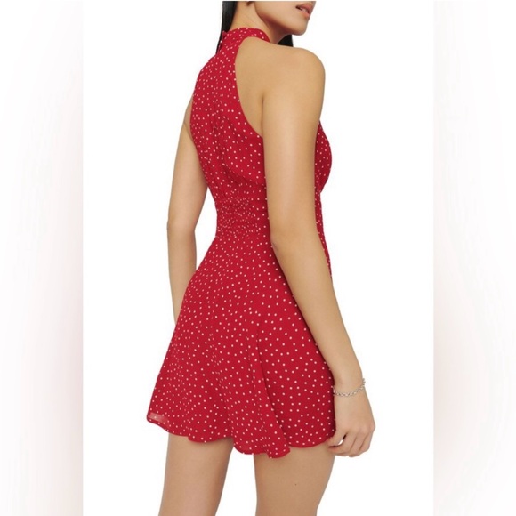 REFORMATION AYLANI TIE NECK MINIDRESS IN DITTY - Picture 4 of 4